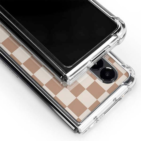 Neutral Checkered Galaxy Z Fold4 5G Clear Case